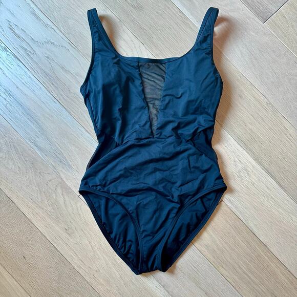 La Blanca Black Mesh Cutout One Piece Open Back Swimsuit Size 8 - Picture 2 of 9